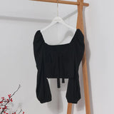 Telding Bow Collar Long Sleeve Shirt Short Umbilly Pure Lust Wind Shoulder Coat