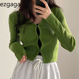 Cropped Cardigan Women V Neck Covered Button Solid Stretch Thin Spring Long Sleeve Knitted Tops Casual Lady Sweater-Outfit