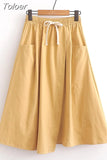 Summer A Line Skirts Women Fashion High Waist Korean Large Pocket With Drawstring Solid Color Casual Chic Skirt