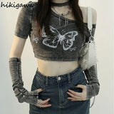 Crop Tops Y2K Clothing Shirts for Women Sexy Off Shoulder Tees Korean Irregular TShirt Summer Woman Halter T-Shirt-Outfit