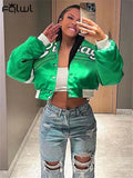 Autumn Baseball Green Purple Jackets For Women 2022 Print Buttons Top Jacket Coats Casual Varsity Bomber Jackets Top