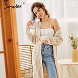 Casual crew neck knitted sweaters women Autumn winter long sleeve female long cardigan Resort style ladies