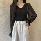 Temperament Spliced Chiffon Sleeve Long-Sleeved Top Women's Spring And Autumn New Design Sense Slimming
