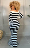 Sexy Stripes Square Neck Long Sleeve Mermaid