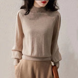 Winter Half Turtleneck Cashmere Sweater Women Pullover Lantern Sleeve Knitted Sweater Loose Solid Tops Pull Femme