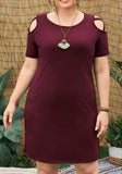 O-Neck Sleeveless Solid Hollow Out Mini Plus Size Casual