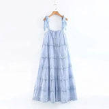 Women's Ruffle Maxi Dress 2021 Retro Ruffles Sleeveless Solid Cake Pleated Dress Pendulum Vacation Loose Strapless