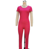 Toloer Solid Color Short-Sleeved Jumpsuits In 2024 Fall Slim Sports Leggings Women-Outfit