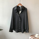 Summer Shirt Fashion Long Sleeve Satin Women's Shirt Vintage Street Silk Shirts Elegant Imitation Blouses and Shirts