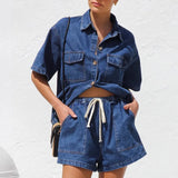 Vintage Casual Loose Shorts Denim Two-Sleeve Women's Spring And Summer