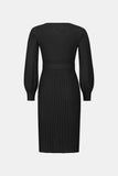 Neck Tie Waist Pleated Sweater