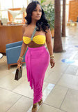 Solid Color Bandeau Bra and Long Skirt Two Piece