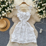 French Design Three-Dimensional Flower Net Embroidery To Recupers With A Sling A-Word Dress