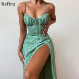 2022 Off Shoulder Print Floral Sexy Dress Women Vintage Elegant High Split Sundress Ruched Drawstring Casual Maxi