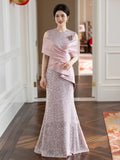New Temperament Long-Term Cash Waist Fishtail Skirt Wedding Dress Elegant Gold Squine Mother