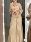 2 Pieces Sets Women Blouse And Wide Leg Pant Outfits Women Loose Shirts Sets Women Autumn Solid Elegant 2 Piece Sets-Outfit