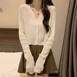 Women's Thin Outer Summer 2025 New Long-Sleeved V-Neck Coat Sunscreen Short Knitted Early Autumn Coat