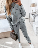 sports suit women's star print top + pants suit casual fashion trend two-piece