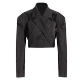 Women Khaki Plaid Irregular Short Blazer New Lapel Long Sleeve Loose Fit Jacket Fashion Tide Spring Autumn 2023
