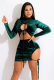 Sexy Velvet Round Neck Drawstring Keyhole Club