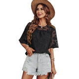 Fashion Solid Color Round Neck Loose Print Chiffon