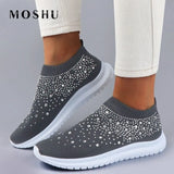 Sneakers Women Summer Sneakers Rhinestone Walking Shoes Ladies Casual Slip-on Loafers Female Diamond Zapatilias Mujer