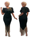 Elegant Beaded Puff Short Sleeve Tassels Party