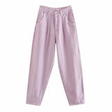 Jeans Solid Pants Loose High Waist Female Harem Denim Trousers Pockets Pleated Streetwear 2021 Spring Casual Slouchy