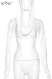 Spring Sexy Solid Pullover Hoodies Club Outfit For Women 2023 Long Sleeve Hooded Crop Top Female Black Knit