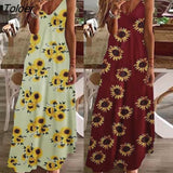 New Women Elegant Vintage Boho Long Maxi Dress Printed V Neck Women Suspender A-line Skirt for Beach Sundress