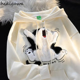Ropa Mujer Hooded Japanese Anime Hoodie Women Clothing Flocking Cat Oversized Tops Streetwear Vintage Chic Y2k Sweatshirts-Outfit