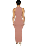 Sexy Solid Round Neck Sleeveless Long