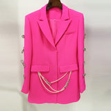 Dyed Fabric 2025 New Temperament Design Sleeve Hollow Diamond Bow Pearl Suit