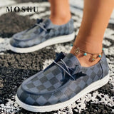 Women Slip On Loafers Flats Summer Casual Shoes Female Breathable Plaid Printed Sneakers Fashion Plus Size Mocassin