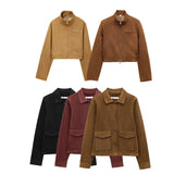 Pocket Women's Texture Collar Coat Effect Velvet Face 2025 Long Sleeve Single Row Buckle
