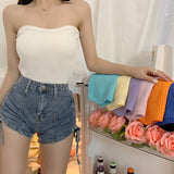 Tops, Summer Solid Color Sleeveless Strapless Ribbed Pullover Casual Vest for Adult Women-Outfit