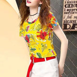 Retro Fashion Letter Floral Printed Pullovers Summer New Short Sleeve Female Clothing Casual O-Neck High Street