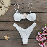 Sexy Breast-Wear Bikini Three-Piece Solid Color Sexy Split Swimsuit Woman 2025 New