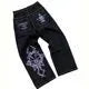 Year's New Skeleton Embroidered Jeans For Men's Casual Street Style Korean Version Of The Trend Is Loose-Outfit