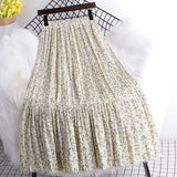 Summer Chiffon Beach Boho Maxi Women Skirt High Waist Floral Print Vintage Holiday Ruched Long Fashion Skirts