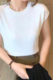 Ice Silk Shirt Knitwear Women's 2023 Summer Office T-Shirt Versatile Solid Top for Clothing Elegant Outwear