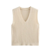 Style Knitted Sweater Vest Women Lazy Brown Spring Dress New Folded Cloth