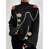 Women's Lantern Sleeves Geometric Print Tshirts Top Casual Loose Pullover High Neck T-shirt Roupas