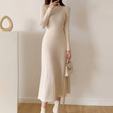 Autumn And Winter Long Over-Knee Sweater Skirt Half-High Collar With The Bottom Of The A-Word Knitted Dress