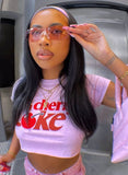 Pink Letter Print Short Sleeves Crop