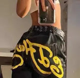 Trend Brand Printed Jeans Retro Fashion Loose Straight Tube Wide-Legged Spicy Girls Jeans-Outfit