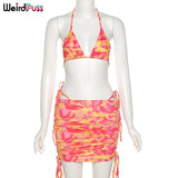 Puss Sexy Beach Style Women 2 Piece Set Lace Up Tank Tops+Mini Skirts Bandage Matching Summer Party Prom Vacation