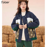 Women Fleece Thick Coat 2022 Winter Long Sleeve Loose Jacket Vintage Contrast Baseball Uniform Warm Casual Outwear