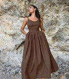 V-Necked Suspension Dresses 2025 Spring New Temperament Elegant Sexy Strap-On Striped Slings Long