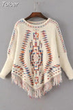 Fashion Autumn Ethnic Style Jacquard Knitted Pullovers Women Fall O-neck Tassles Long Sleeve Loose Sweaters Female